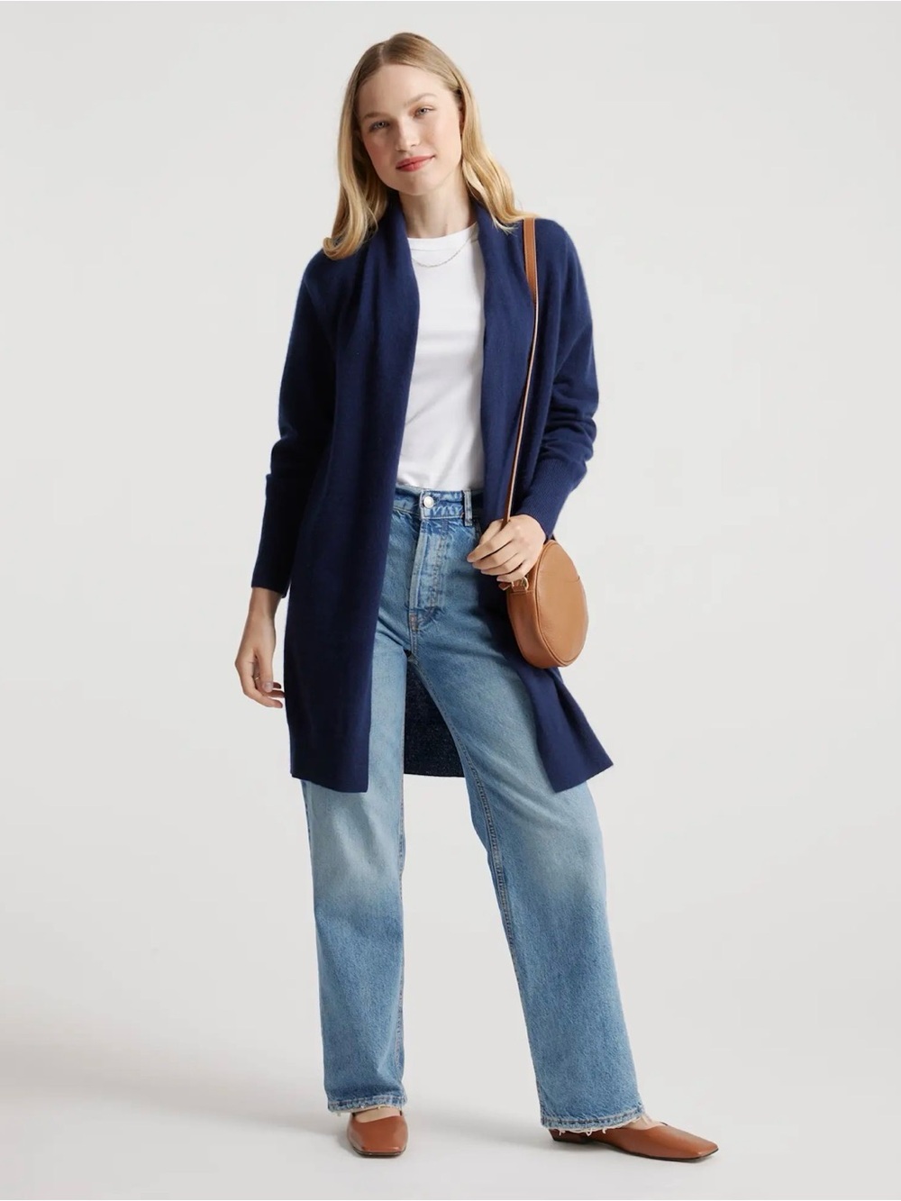 Quince Navy Open-Front Longline Cardigan